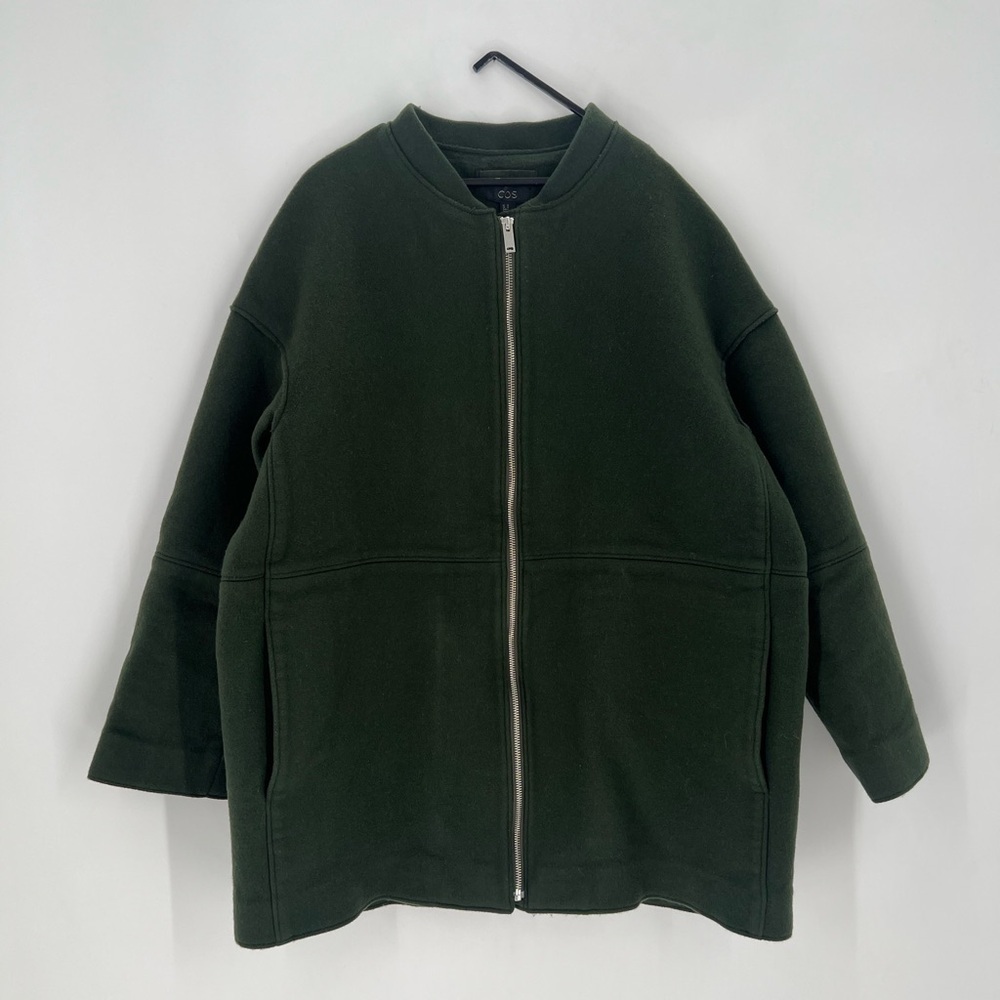 Cos Boiled Wool Blend Bomber Collar Green Cocoon Coat